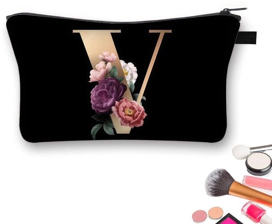 Borsa di Trucco Personalizzabile - Clutch Nero - Borsa di Trucco con Specchio - Donna - Regalo di Compleanno - Materiali di Alta Qualità - 21,5 cm x 13 cm