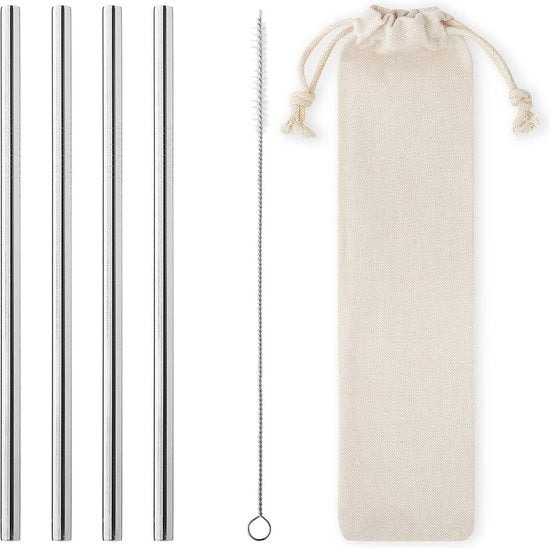 12 Set di Rami in Acciaio Inossidabile Riciclabili con Spazzola di Pulizia e Borsa Portatile - Ideale per Cocktail e Smoothie