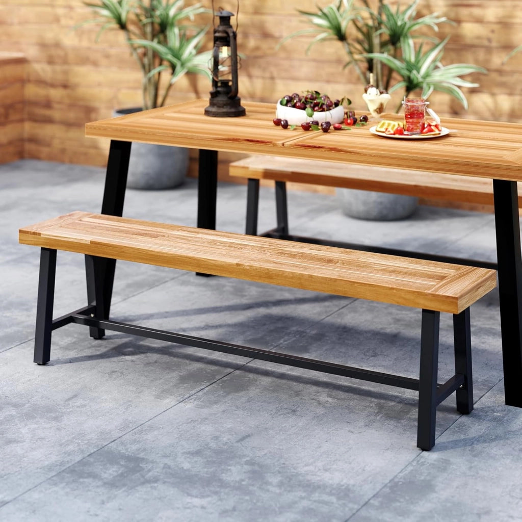 Panchina da Giardino in Legno di Acacia per Esterni, 160 CM di Lunghezza, Panchina da Patio per Giardino, Può Ospitare Fino a 3 Persone, Capacità di Carico 360 KG (1)