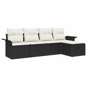 Set Divano da Giardino con cuscino 5 pz | Set Salotto da Giardino Nero polyrattan