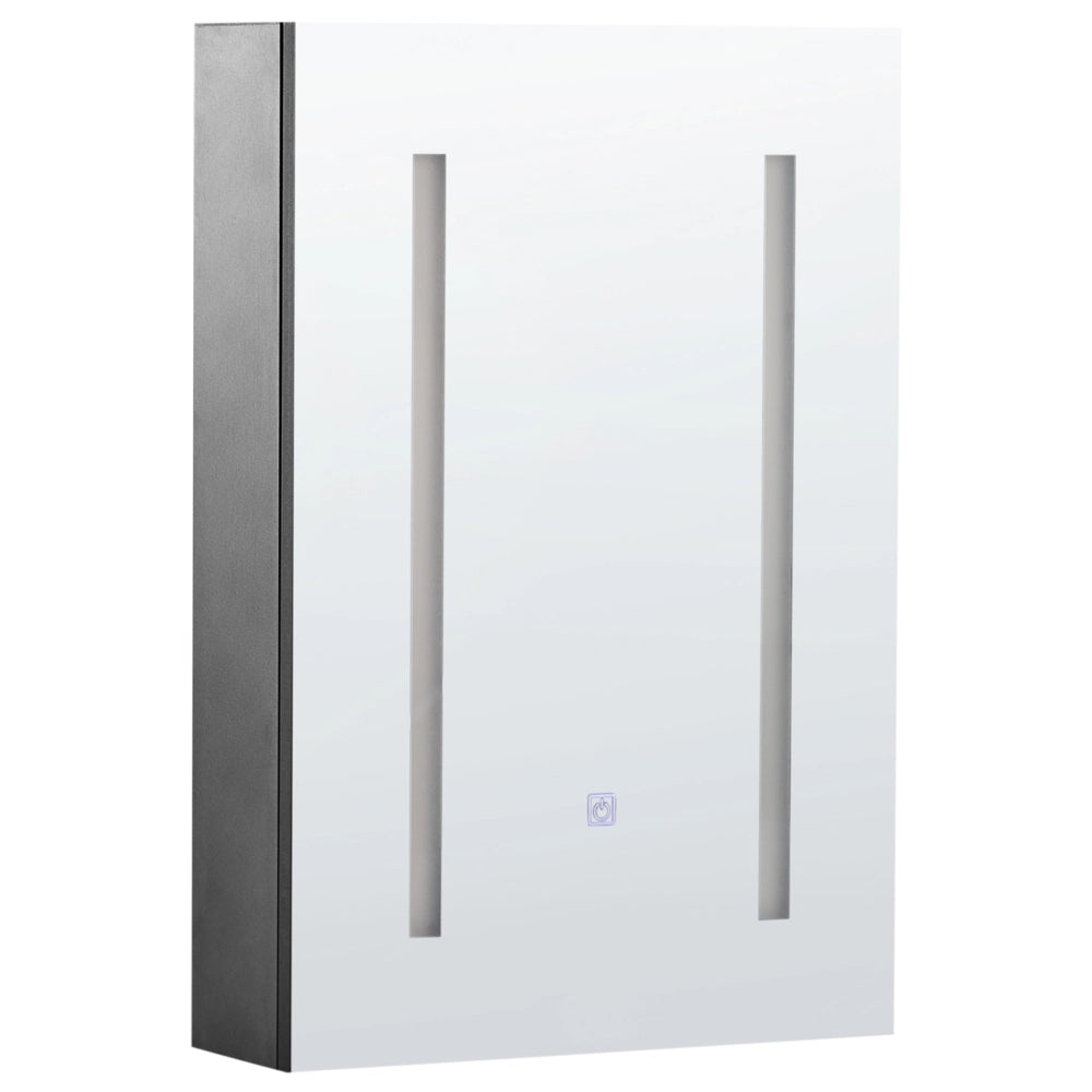 Specchiera da bagno in vetro nero e legno ingegnerizzato con LED 40 x 60 cm Design moderno