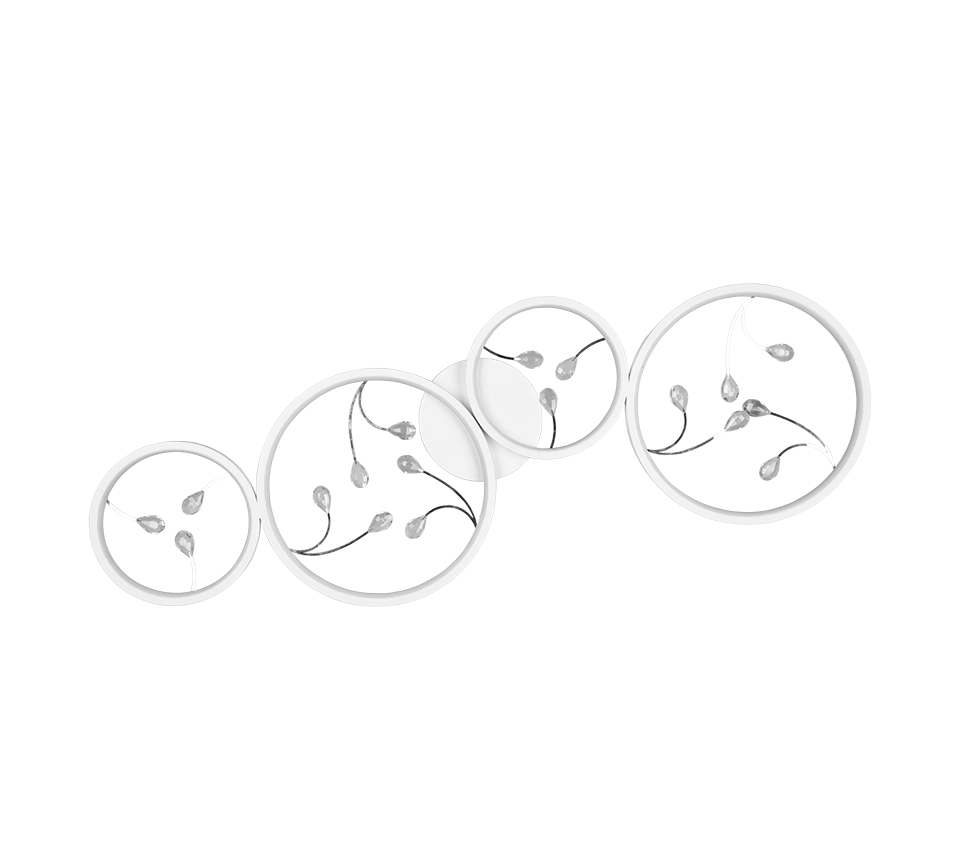 Plafoniera LED 4 cerchi con decori, matallo, bianco, L 96 cm, Groovy