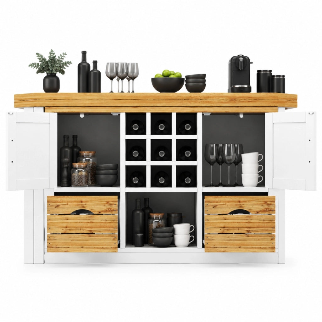 Tavolo da pranzo estensibile 120-197x40 cm con sideboard girevole in MDF bianco