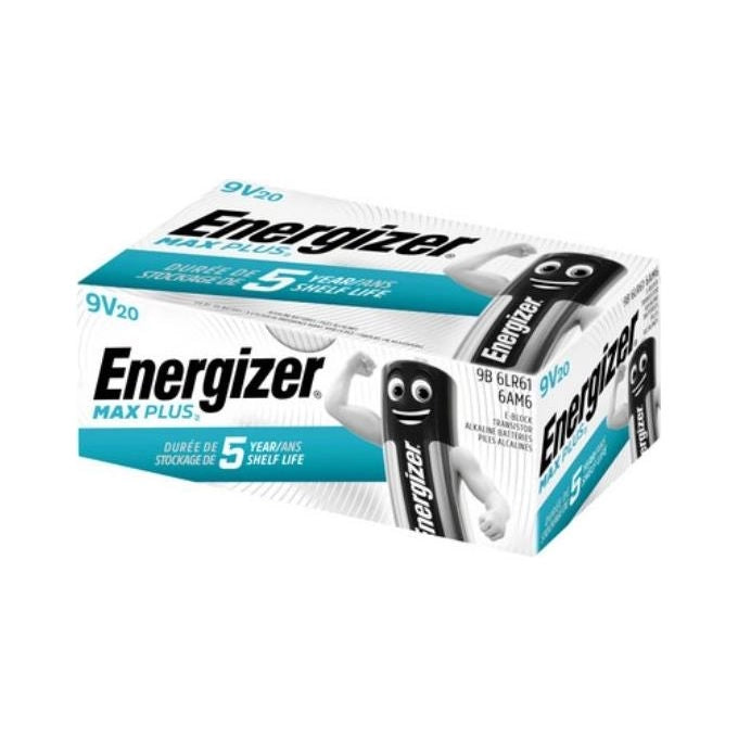 Energizer E301323200 Max Plus Batteria Alcalina 9V PP3 6LR61 600 mAh Confezione da 20 unita'