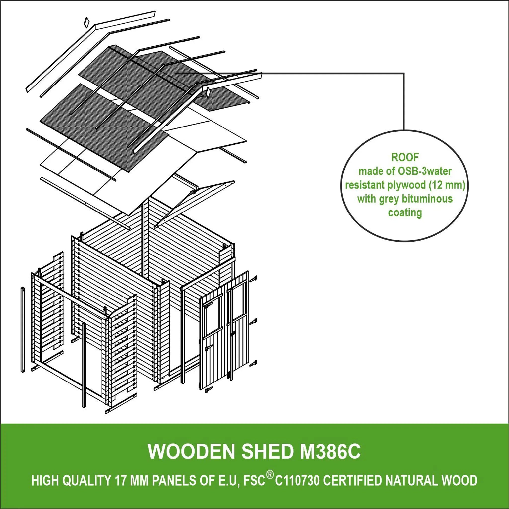 Casetta da Giardino in Legno con Legnaia da Esterno - 3,53 m2 + 0,97 m2 - TIMBELA M386C