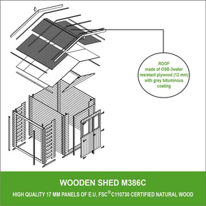 Casetta da Giardino in Legno con Legnaia da Esterno - 3,53 m2 + 0,97 m2 - TIMBELA M386C