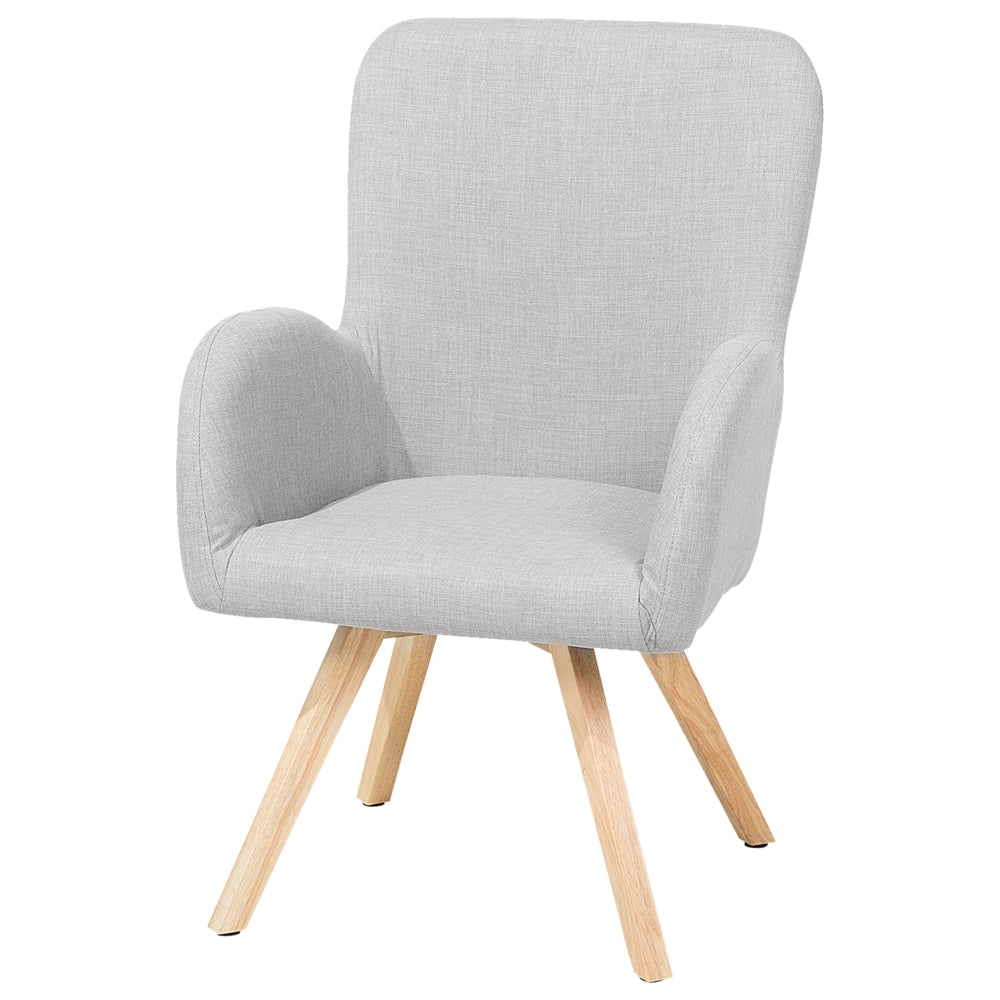 Chaise longue Sedia da club moderna con rivestimento in tessuto grigio con braccioli e gambe in legno