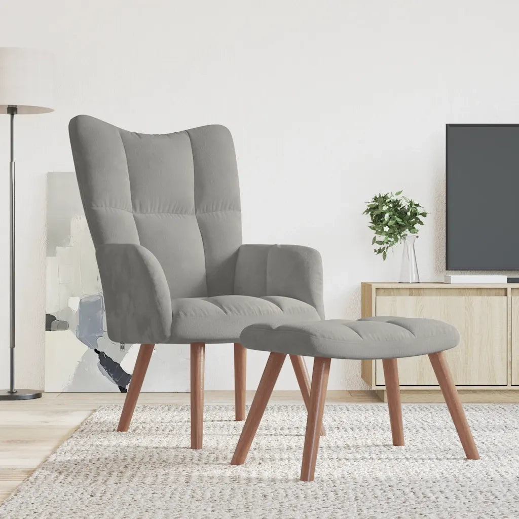 Poltrona Relax | Sedia Relax con Poggiapiedi Grigio Chiaro in Velluto
