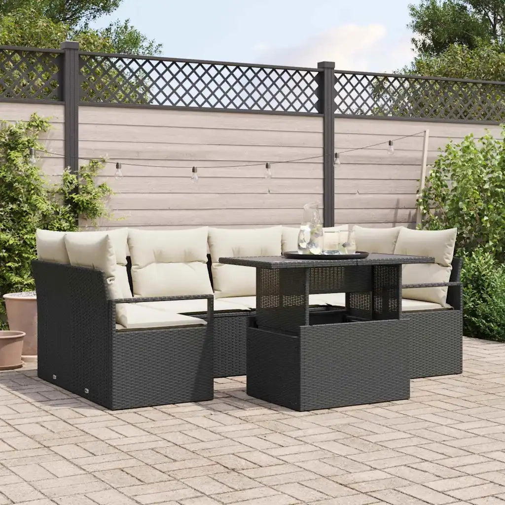 Set Divano da Giardino con archiviazione 7 pcs Nero polyrattan