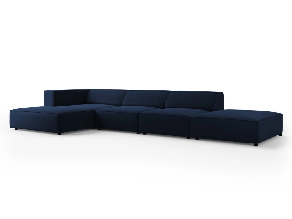 Cosmopolitan Design - Divano angolare sinistro "Arendal" 5 posti in velluto blu reale 