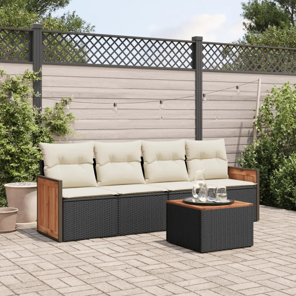 Set Divani da Giardino 5 pz | Set Salotto da Giardino con Cuscini in Polyrattan Nero