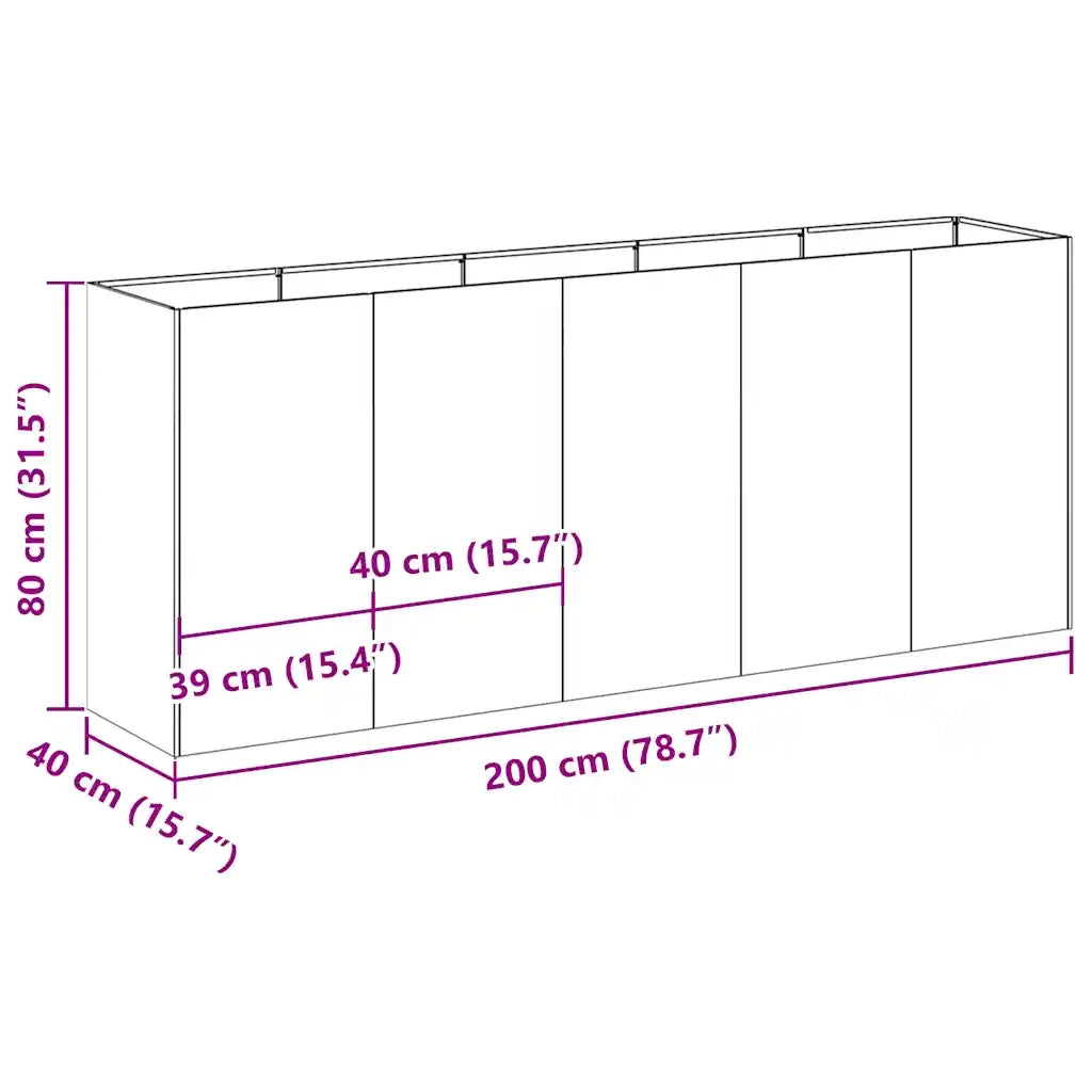 Fioriera Nera 200x40x80 cm in Acciaio Laminato a Freddo 860724