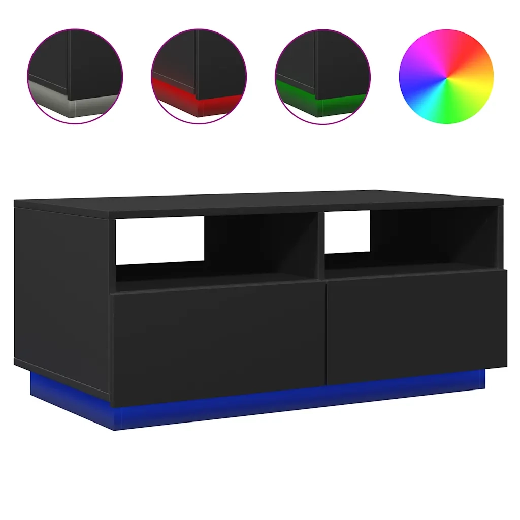 Tavolino da Soggiorno con Luci LED Nero 90x49x40 cm 839834