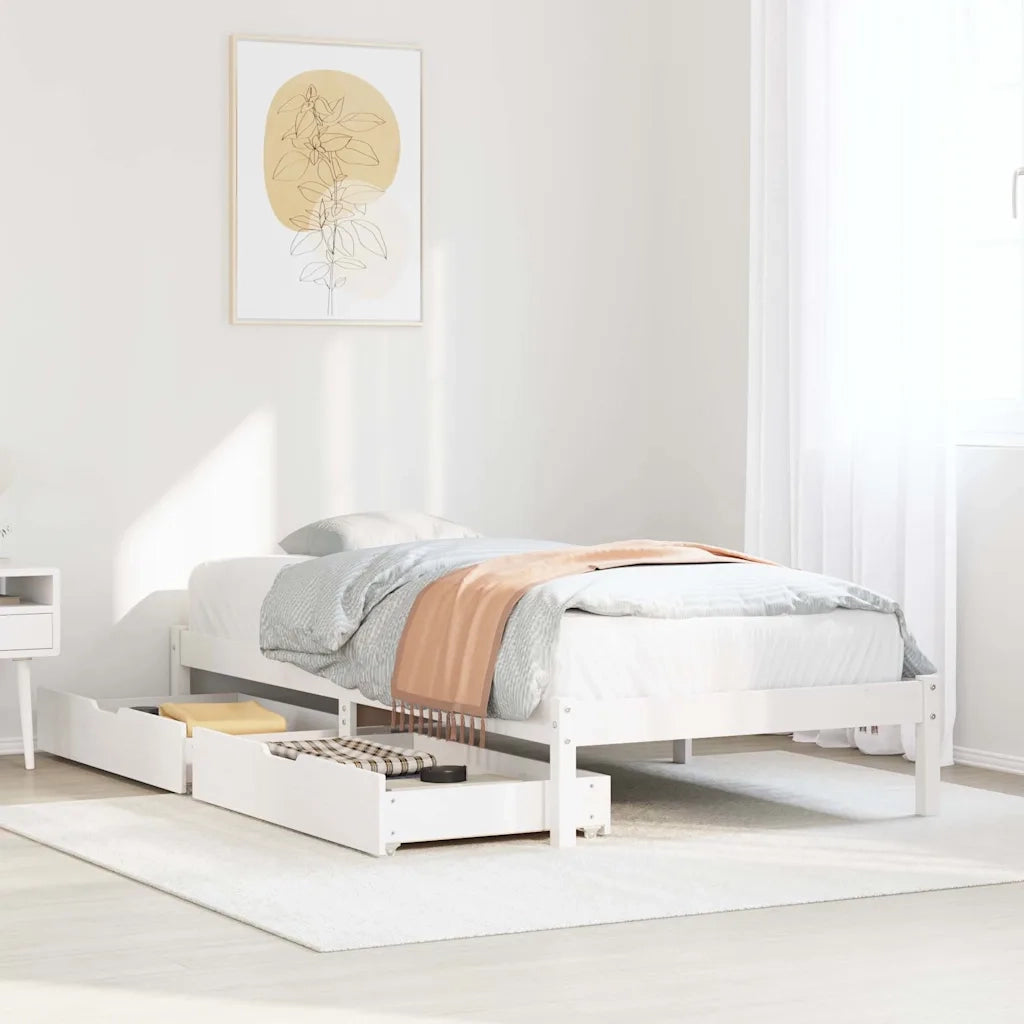 Letto senza Materasso Bianco 90x190 cm in Legno Massello Pino