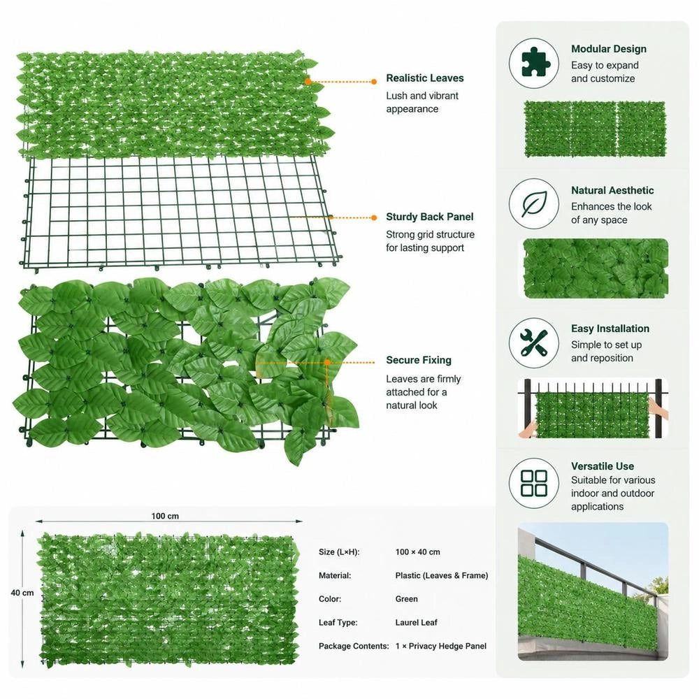Balcony Privacy Screen With Green Leaves 300x100 Cm