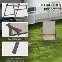 Set 2 Sedie Pieghevoli da Giardino con Braccioli e Seduta in Tessuto Traspirante, Marrone