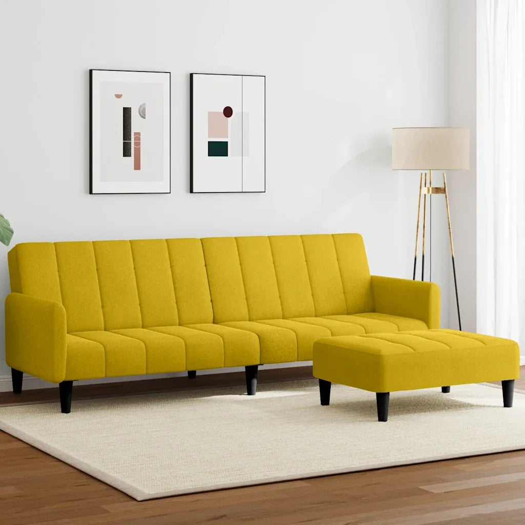 Divano Letto 2 Posti con Sgabello Giallo in Velluto