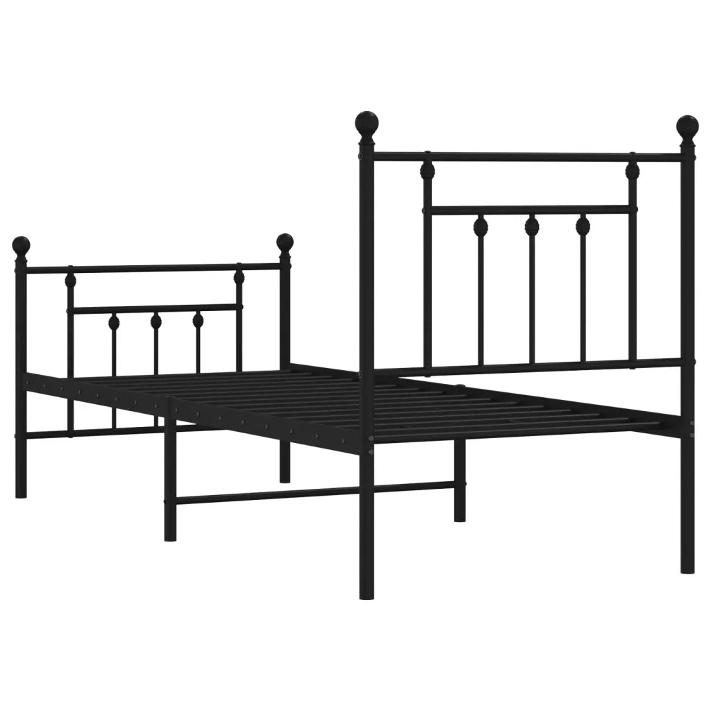 Letto singolo | Letto per adulti | Giroletto con Testiera e Pediera Metallo Nero 75x190 cm