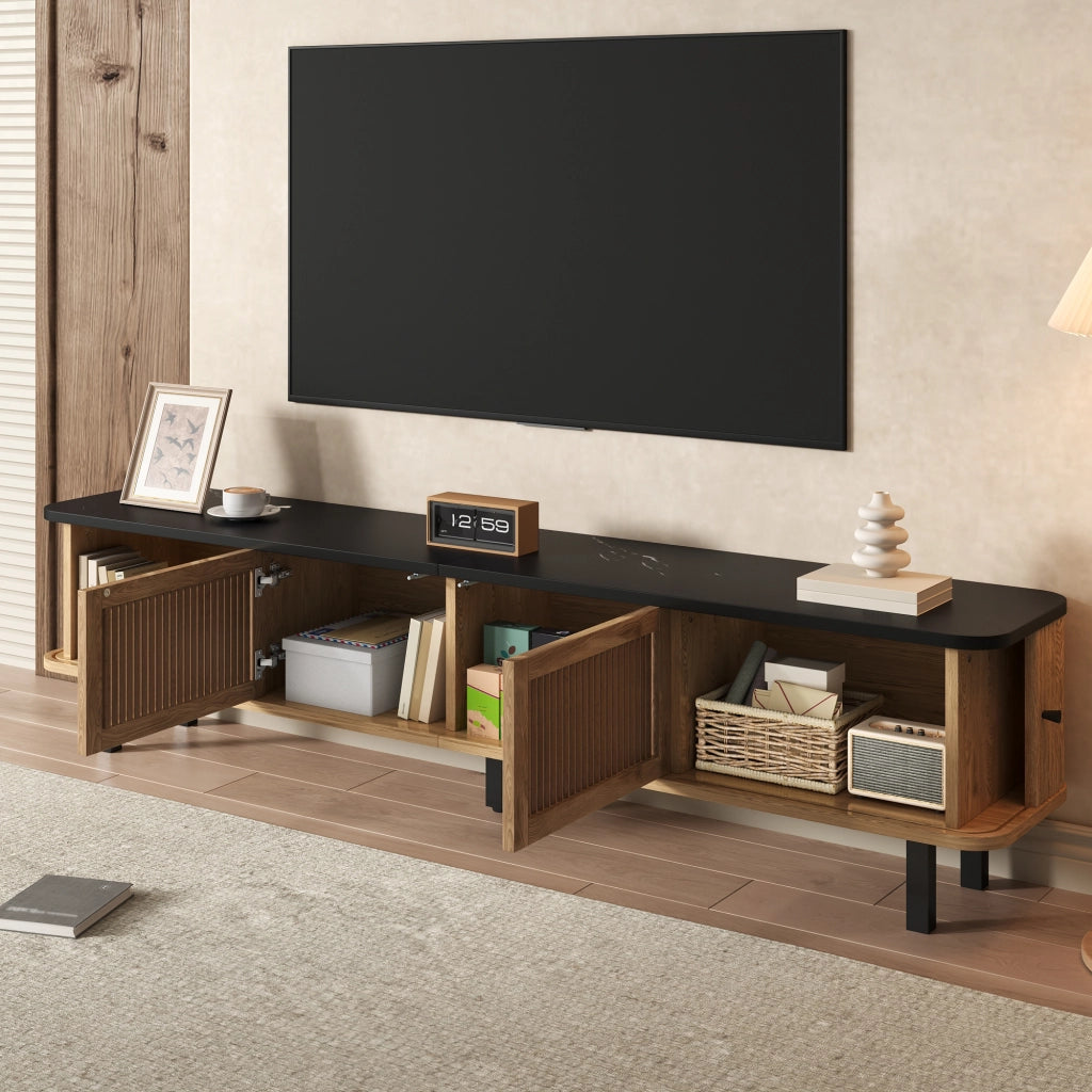Mobile TV con 2 Ante Scorrevoli e 1 Anta a Griglia; Stile Moderno; 190??35??45 cm; in MDF e Pannello di Particelle; Rovere
