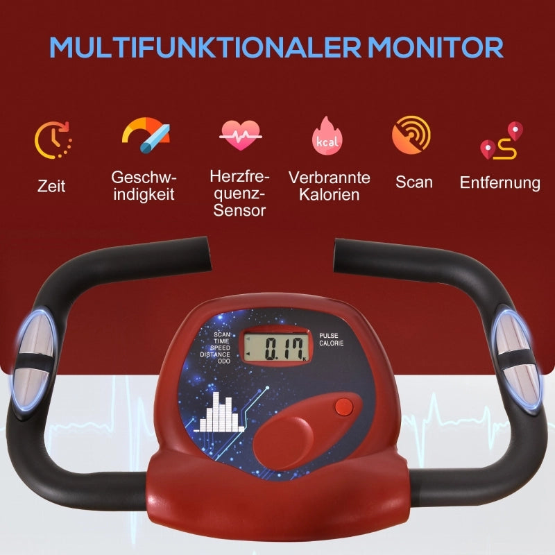 Cyclette con resistenza magnetica, 8 livelli, altezza regolabile, display LCD, rosso + bianco