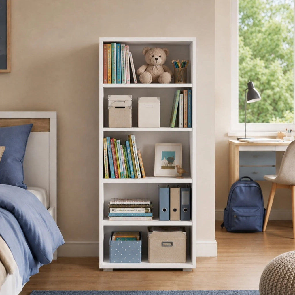 Libreria Bianca Salvaspazio con 3 Ripiani Regolabili | Scaffale Moderno Porta Libri e Raccoglitori | Mobile Libreria Verticale per Soggiorno, Ufficio e Studio 60x30x130 cm