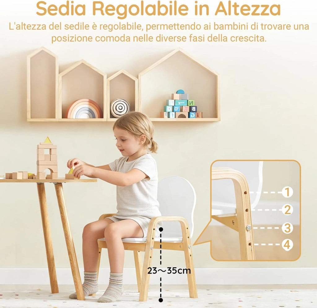 Set da 2 Sgabelli per Bambini con Braccioli e Schienale Altezza Sedile Regolabile, Design Moderno e Confortevole KMB24-WX2
