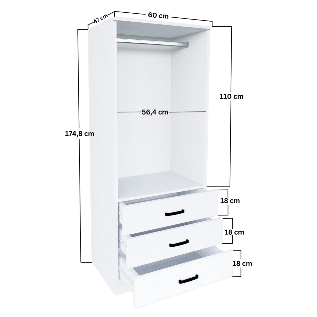 Armadio Camera da Letto Sondrio, Guardaroba 2 Ante Appendiabiti, 60x175h cm Bianco
