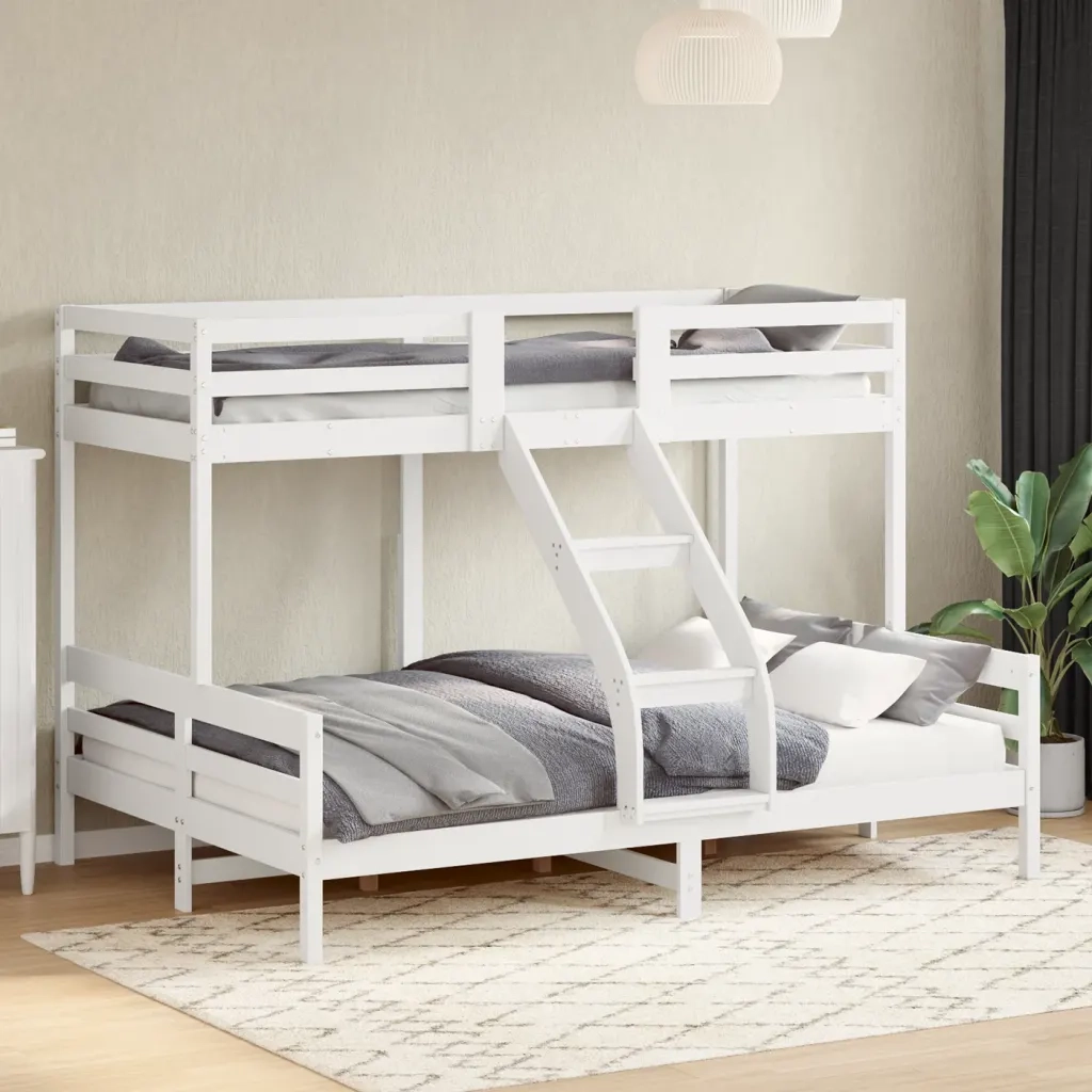 Letto a Castello 80x200/140x200cm Bianco Legno Massello di Pino 3207166