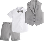 Sposo Ragazzo Abito da Matrimonio con Giacca, Pantaloni Corti, Camicia e Maglione Grigio Scuro 5-6 Anni