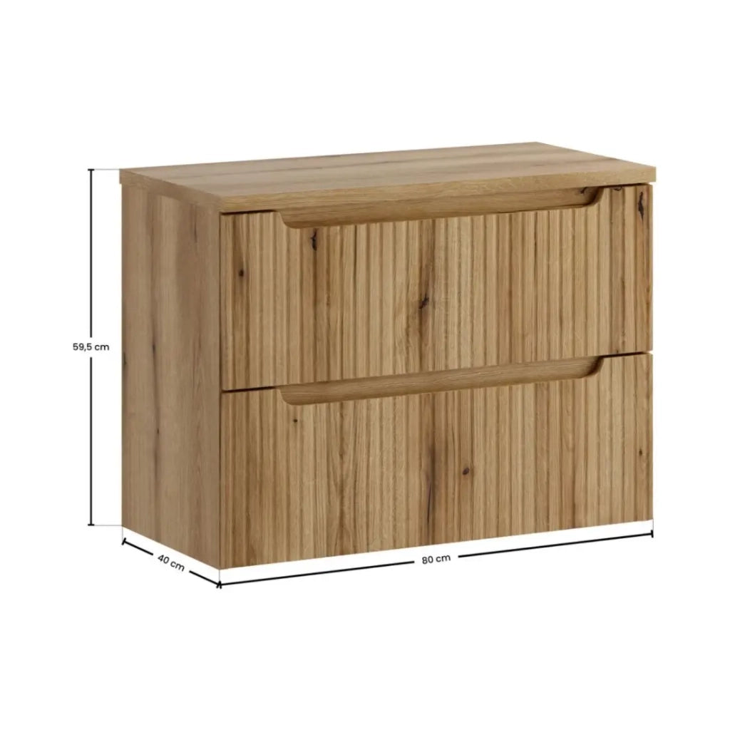 Set bagno VANO in rovere chiaro 80cm: mobile sottolavabo con cassetti e frontale scanalato + piano per lavabo