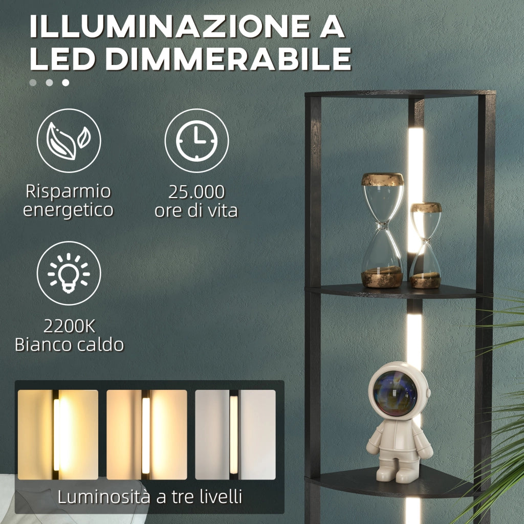 Lampada da terra con mensole ¨C Xylo ¨C Nero MDF 4 ripiani LED 3000K 163.5cm