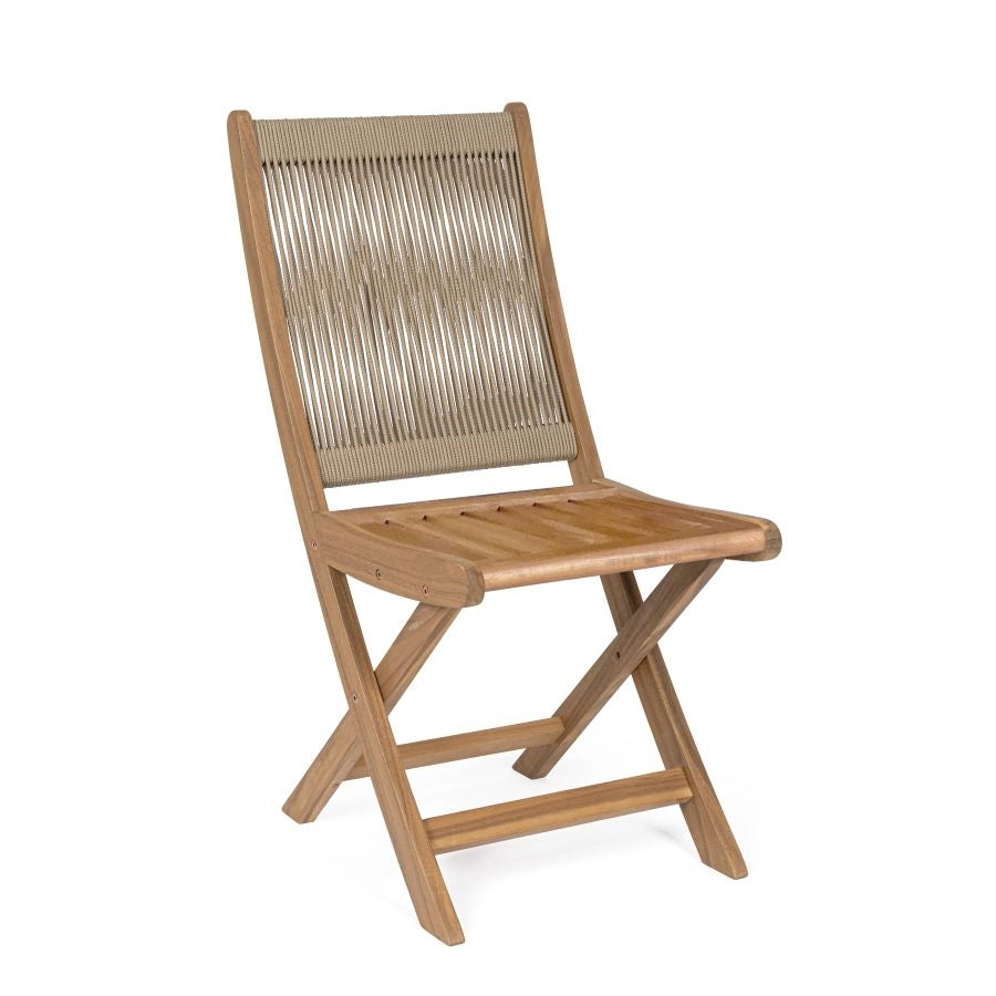 SEDIA PIEGHEVOLE LEGNO ACACIA DA ESTERNO CON CORDA INTRECCIATA TORTORA 42X61X90