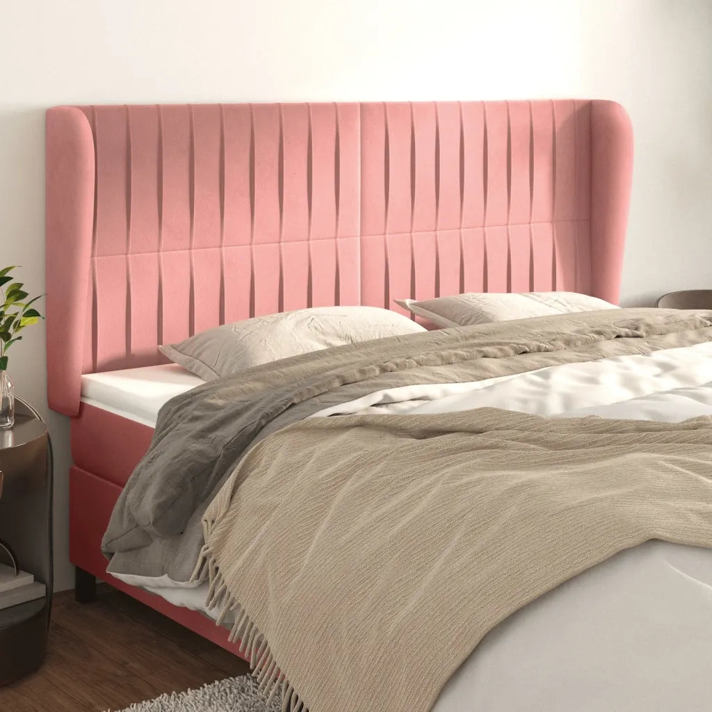 Testiera ad Orecchio-Testata con Orecchie Rosa 203x23x118/128 cm in Velluto 144915