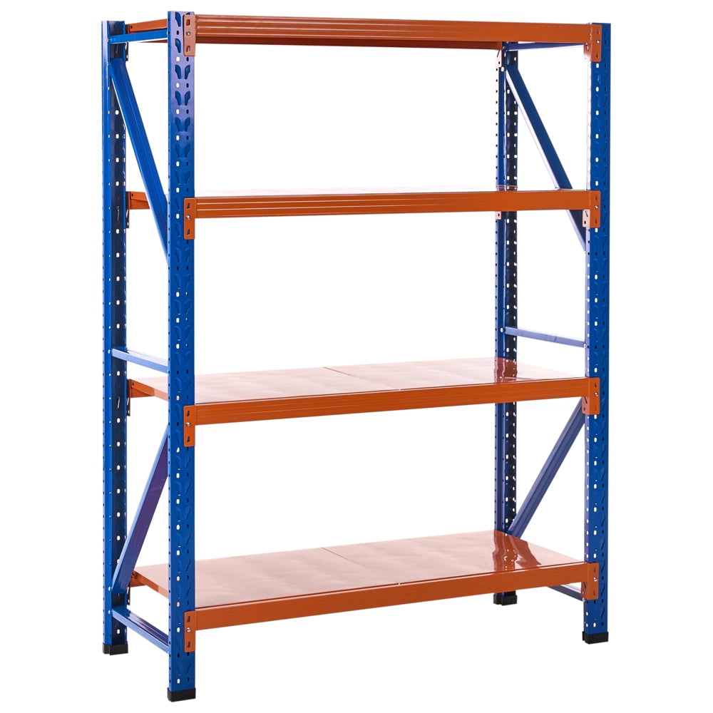Scaffale moderno in metallo per esterni 4 ripiani arancione e blu 150 cm giardino garage