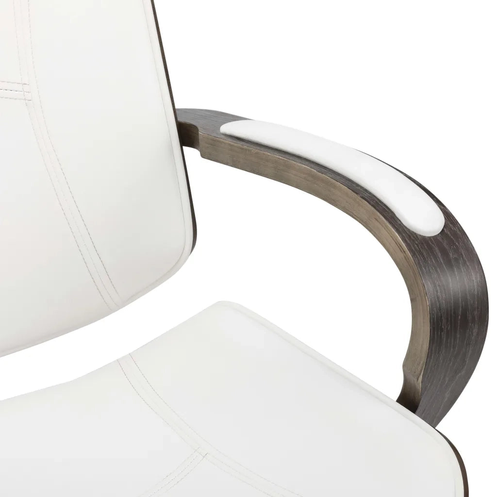 Sedia Girevole con Poggiatesta Bianca Similpelle Legno Curvato 283135