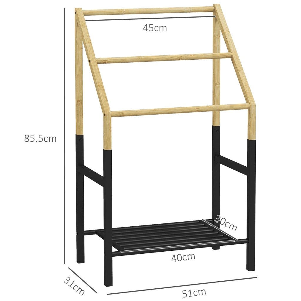Portasciugamani a Terra con Ripiano ¨C Zephmum ¨C Nero e Legno 51x31x85.5 cm