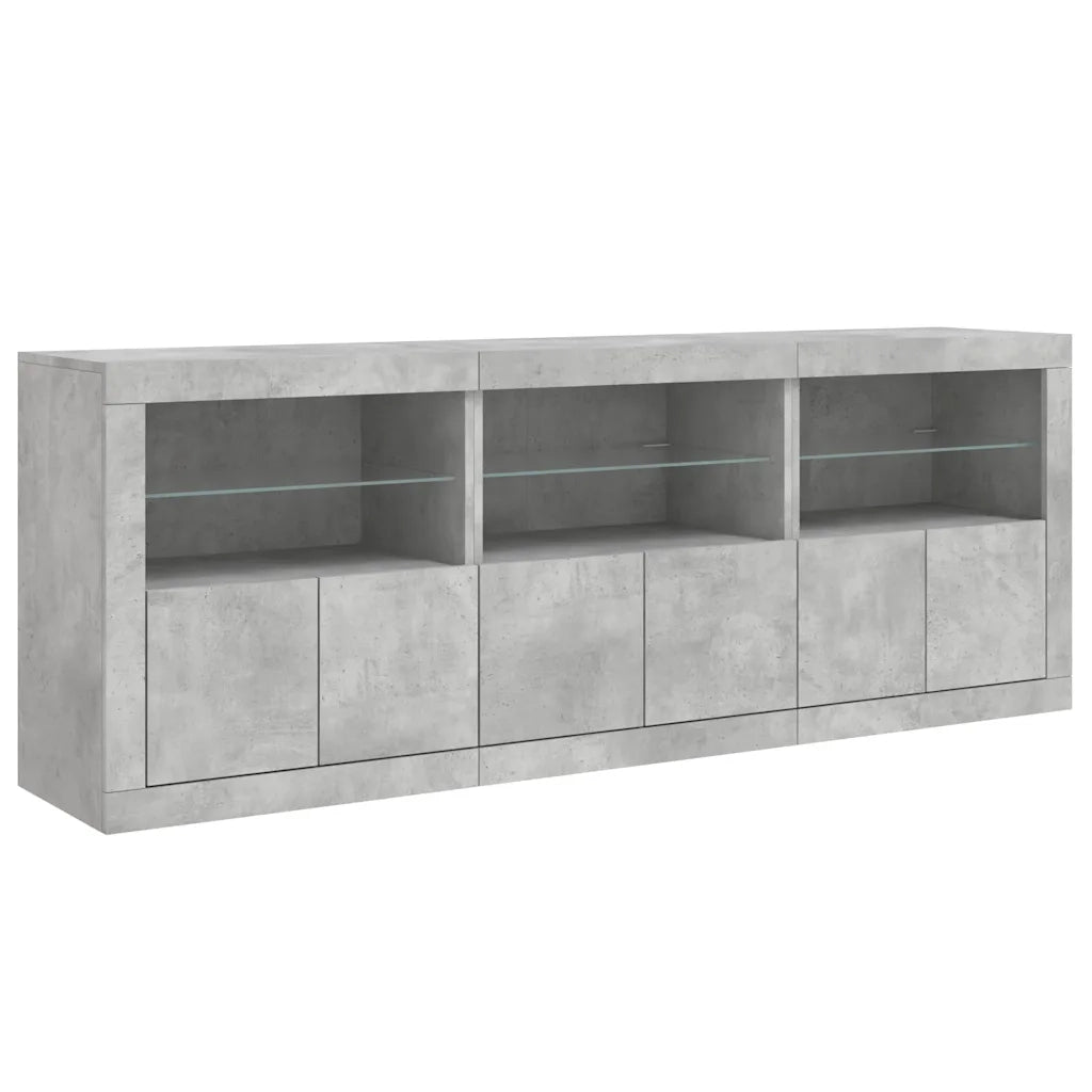 Credenza | Madia | Buffet da pranzo | Armadio da pranzo con Luci LED Grigio Cemento 181,5x37x67 cm