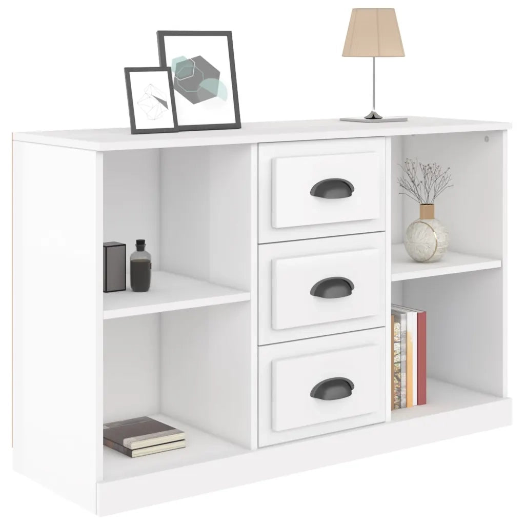 Credenza Bianco Lucido 104,5x35,5x67,5 cm in Legno Multistrato 816234