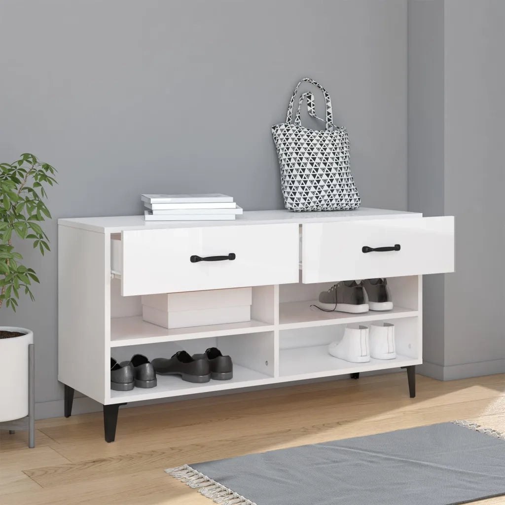 Scarpiera Bianco Lucido 102x35x55 cm in Legno Multistrato 812831