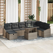 Set Divano da Giardino da 9 Pezzi con Cuscini Grigio Rattan Sintetico