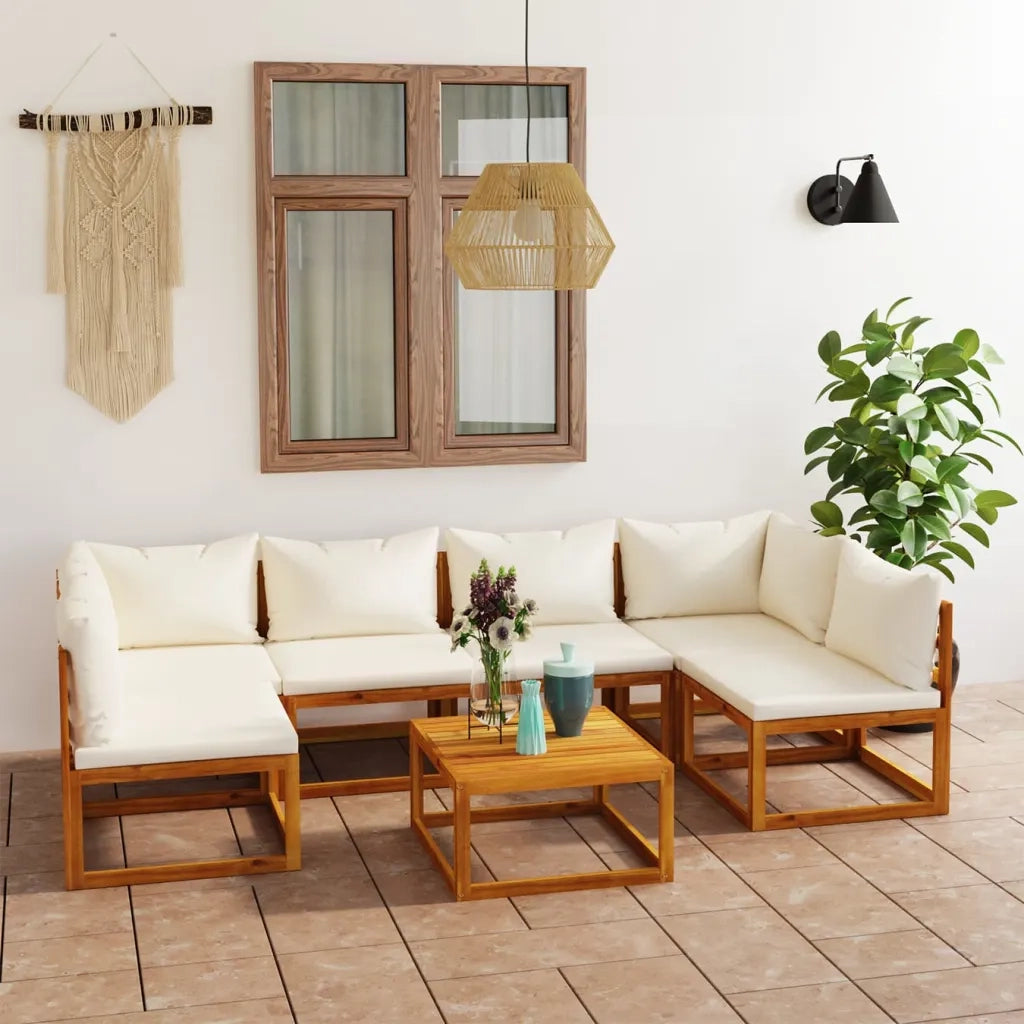 Set Divani da Giardino 7 pz con Cuscini Crema Massello Acacia cod mxl 50717
