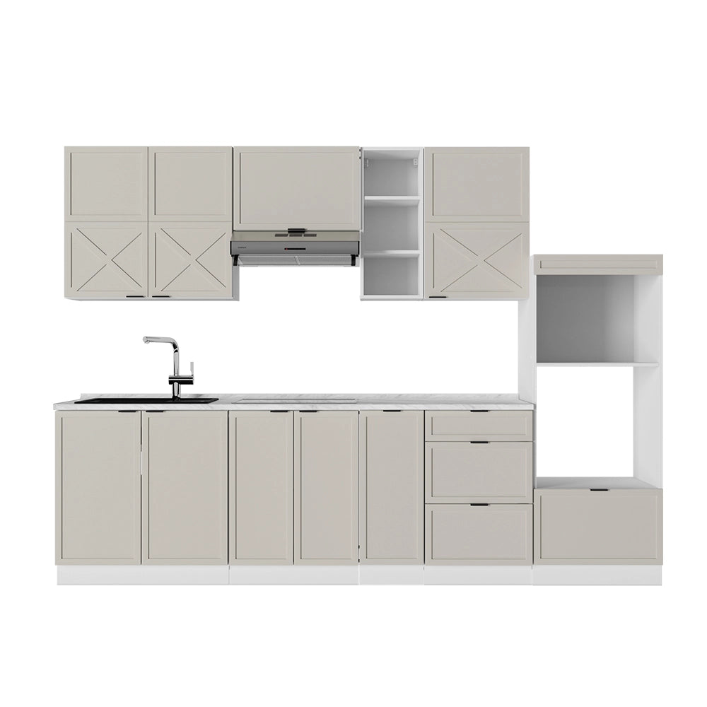 Cucina componibile Fame-Line GrigioBeige/Bianco 280 cm senza piano di lavoro Vicco