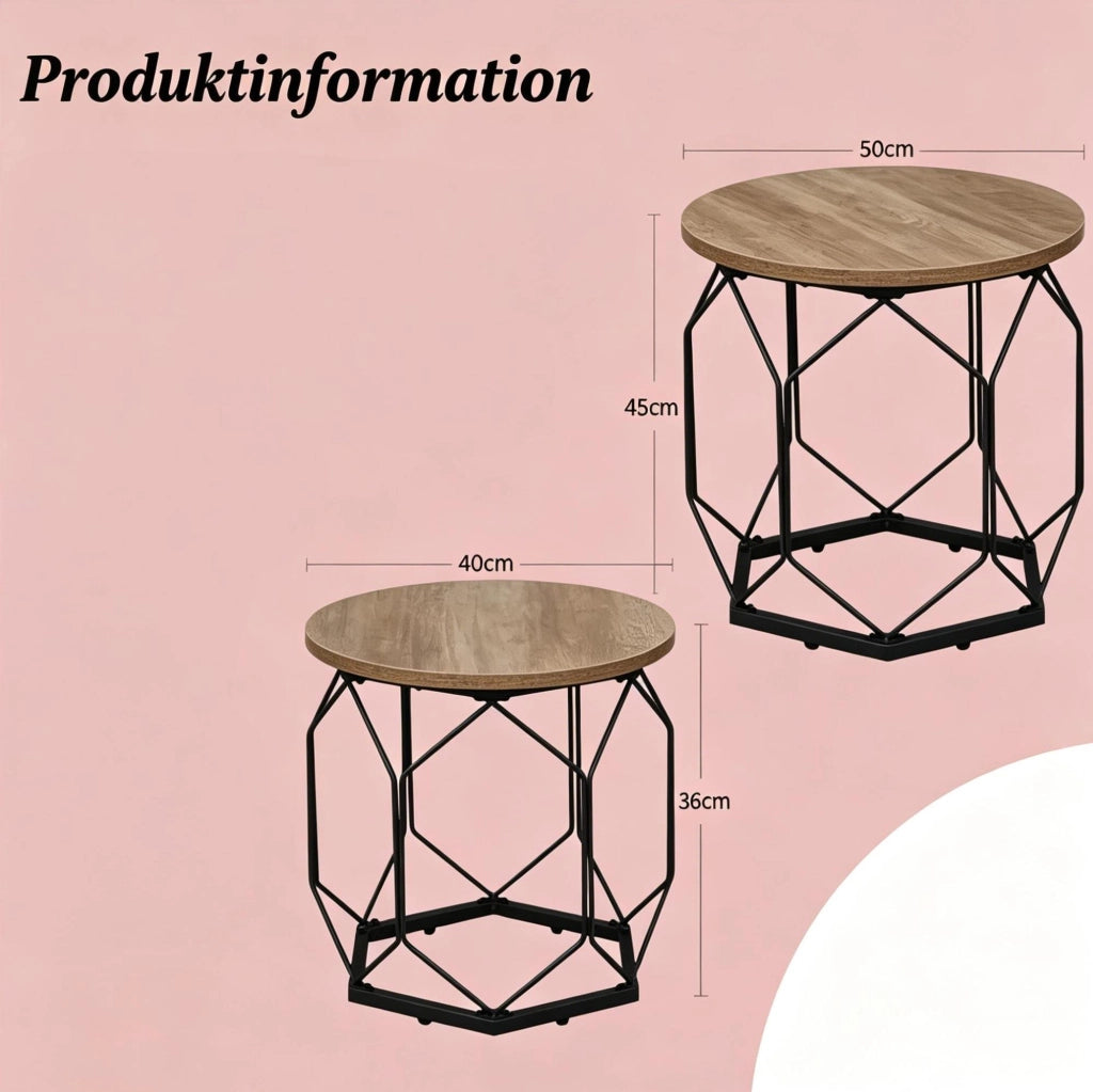 Set di 2 tavolini da caffè rotondi grigio effetto legno