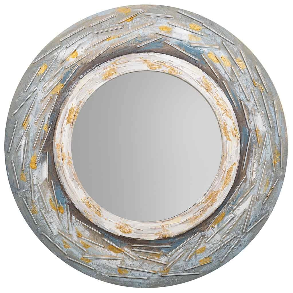 Specchio rotondo in legno con rilievo blu d90x2h