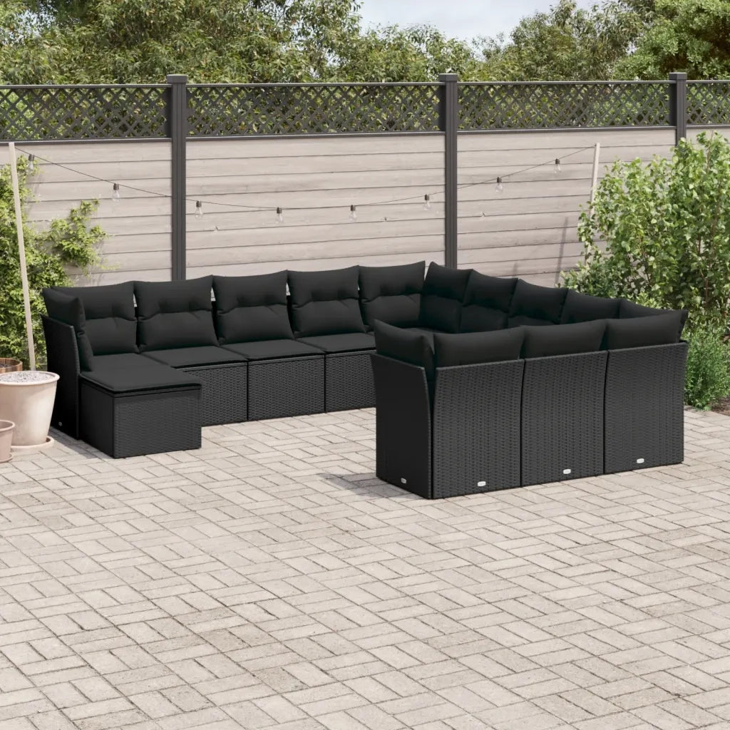 Set Divani da Giardino 12 pz con Cuscini Nero in Polyrattan 3250464