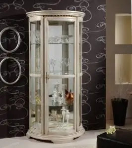Vetrina semicerchio in legno massiccio di tiglio Shabby chic bianco anticato
