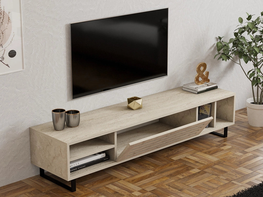 Sovico, Mobile Porta tv un Ripiano, 160x40x35h cm Beige Marmo