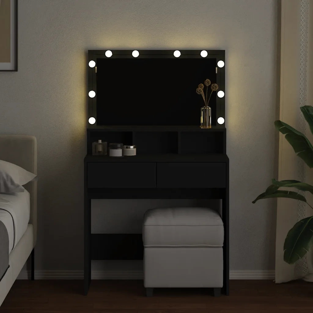 Toeletta | Tavolo da Trucco con LED Nera 80x41x134,5 cm