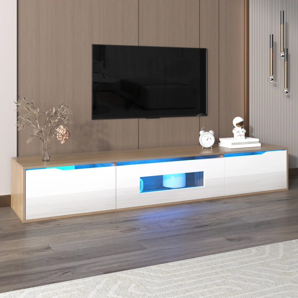 MOBILE TV 180x35x30 cm Bianco lucido e colore legno con LED