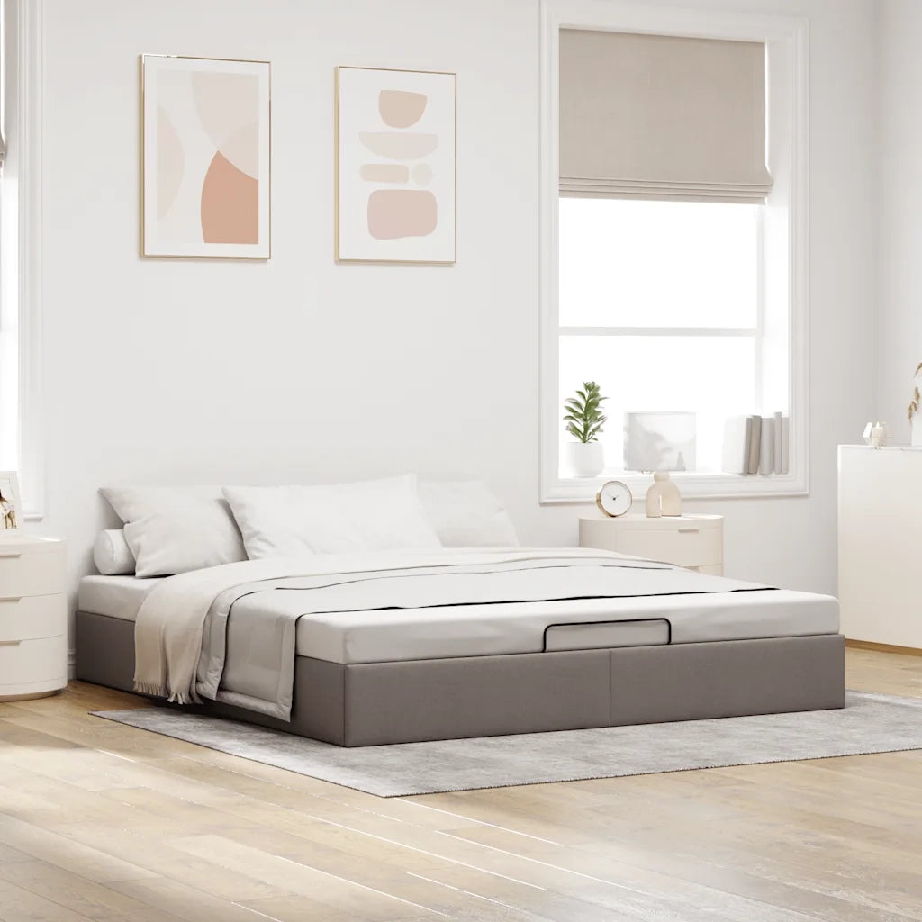 Struttura Letto Pouf senza Materasso Tortora 200x200 cm Tessuto